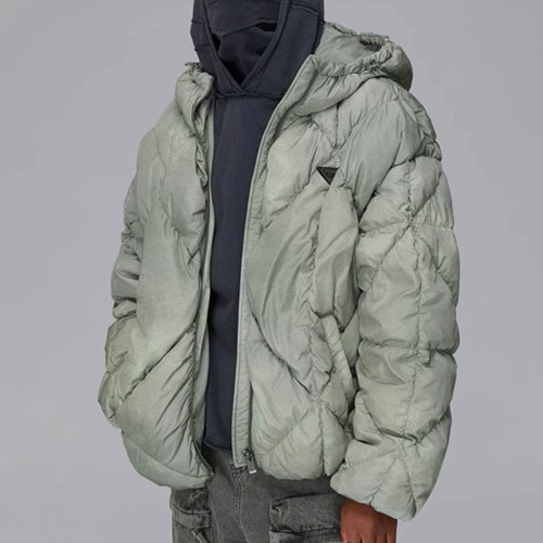 Custom Vintage Thick Puffer Jacket | Pleated Diamond Pattern | Dyed Woven Fabric | OEM/ODM