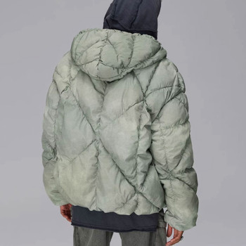 Custom Vintage Thick Puffer Jacket | Pleated Diamond Pattern | Dyed Woven Fabric | OEM/ODM