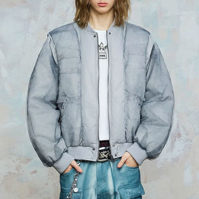 Custom Vintage Bomber Puffer Jacket | Portrait Print | Camouflage Woven Fabric | OEM/ODM