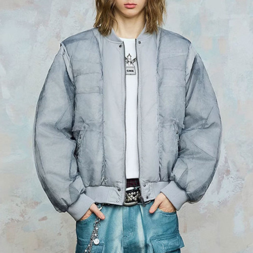 Custom Vintage Bomber Puffer Jacket | Portrait Print | Camouflage Woven Fabric | OEM/ODM
