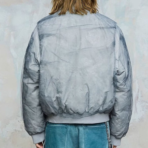 Custom Vintage Bomber Puffer Jacket | Portrait Print | Camouflage Woven Fabric | OEM/ODM