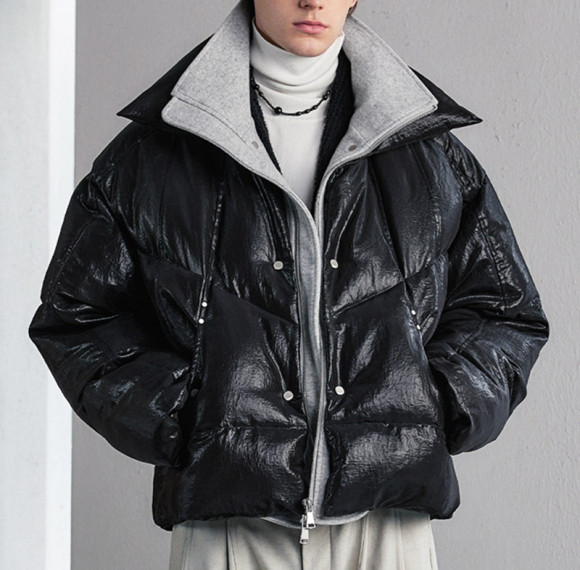 Custom Faux Two-Piece Thick Cotton Jacket | Mock Neck Design | Camouflage Woven Fabric | OEM/ODM