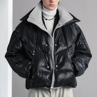 Custom Faux Two-Piece Thick Cotton Jacket | Mock Neck Design | Camouflage Woven Fabric | OEM/ODM