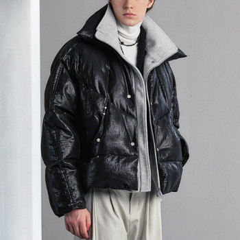 Custom Faux Two-Piece Thick Cotton Jacket | Mock Neck Design | Camouflage Woven Fabric | OEM/ODM