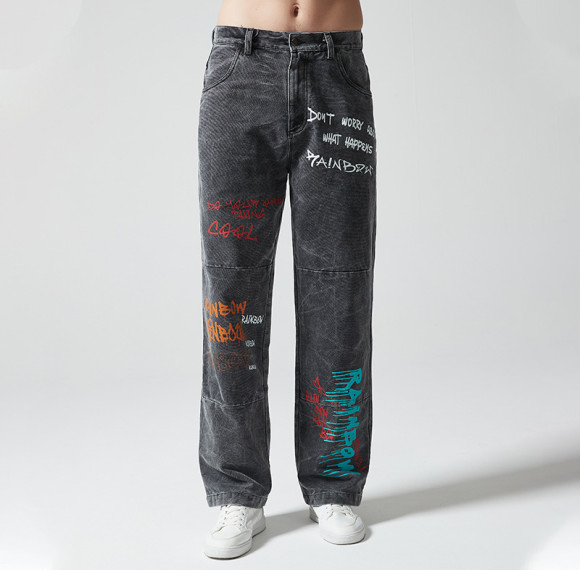 Custom Vintage Washed Jeans | Letter Printed | 100% Cotton Denim Fabric | OEM/ODM