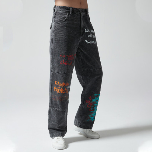 Custom Vintage Washed Jeans | Letter Printed | 100% Cotton Denim Fabric | OEM/ODM