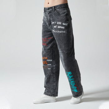 Custom Vintage Washed Jeans | Letter Printed | 100% Cotton Denim Fabric | OEM/ODM