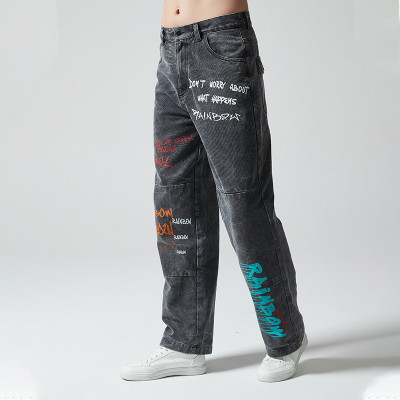 Custom Vintage Washed Jeans | Letter Printed | 100% Cotton Denim Fabric | OEM/ODM