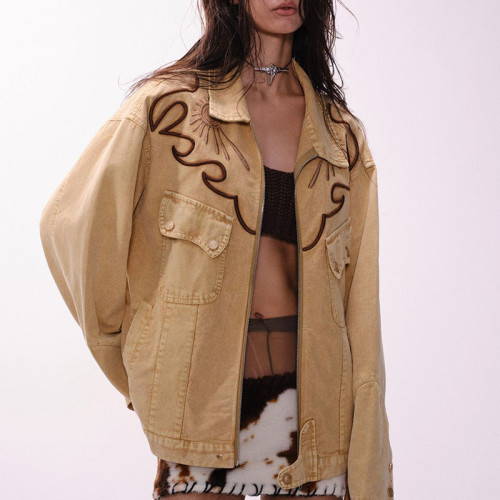Custom Washed Vintage Cropped Women Denim Jacket | Embroidery | 100% Cotton | OEM Jacket Manufacturer