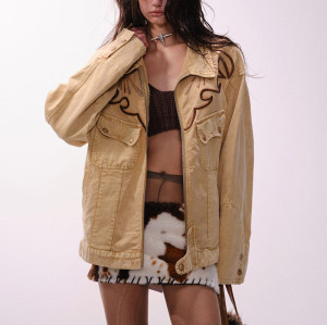 Custom Vintage Cropped Denim Jacket | Washed & Embroidery Print | 100% Cotton Denim Fabric | OEM Jacket