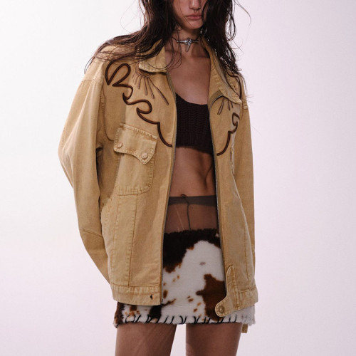 Custom Washed Vintage Cropped Women Denim Jacket | Embroidery | 100% Cotton | OEM Jacket Manufacturer