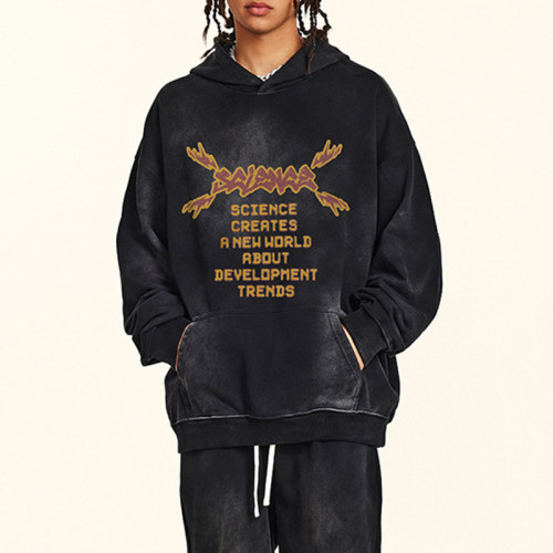 Custom Washed Oversized Hoodie | Sun Dried & Letter DTG Print & Knitted | OEM/ODM