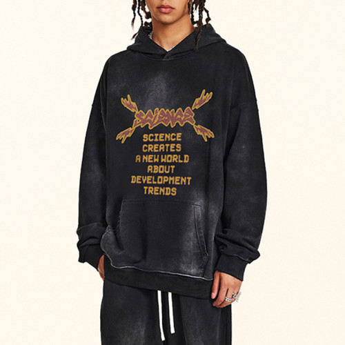 Custom Washed Oversized Hoodie | Sun Dried & Letter DTG Print & Knitted | OEM/ODM