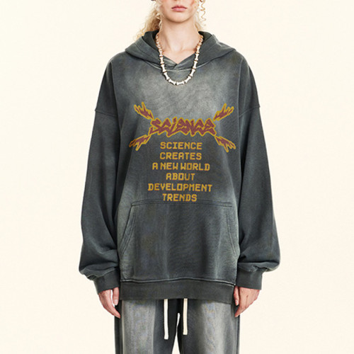Custom Washed Oversized Hoodie | Sun Dried & Letter DTG Print & Knitted | OEM/ODM