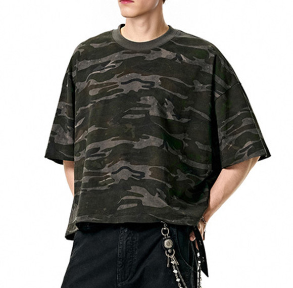 Custom Vintage Boxy T-shirts | Camouflage T-shirt | 270GSM 100% Cotton Knit Fabric | OEM/ODM