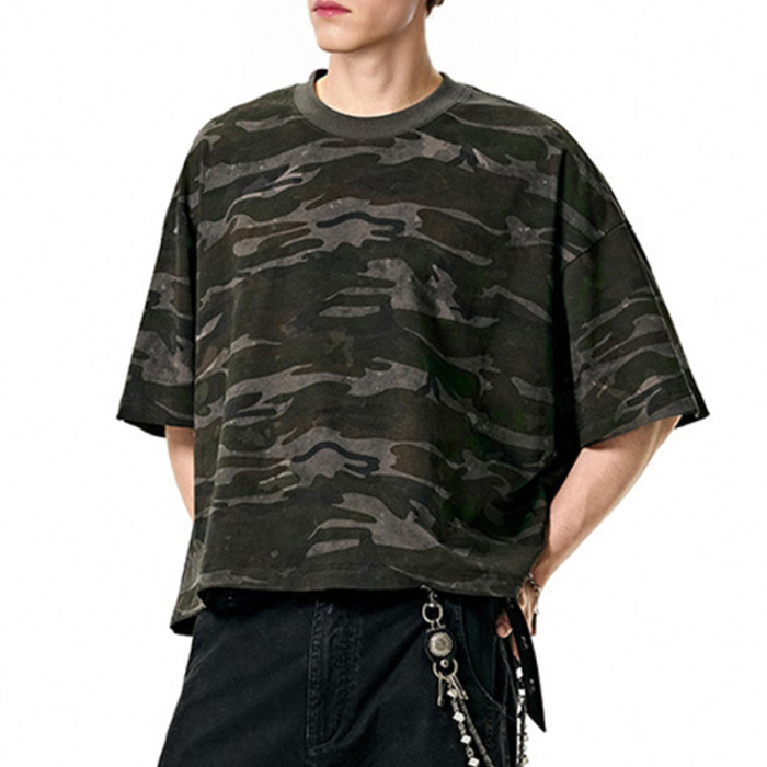 Custom Vintage Boxy T-shirts | Camouflage T-shirt | 270GSM 100% Cotton Knit Fabric | OEM/ODM