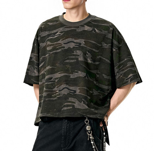 Custom Vintage Boxy T-shirts | Camouflage T-shirt | 270GSM 100% Cotton Knit Fabric | OEM/ODM