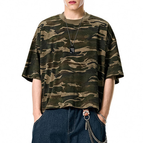 Custom Vintage Boxy T-shirts | Camouflage T-shirt | 270GSM 100% Cotton Knit Fabric | OEM/ODM