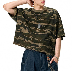 Custom Vintage Boxy T-shirts | Camouflage T-shirt | 270GSM 100% Cotton Knit Fabric | OEM/ODM