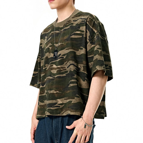 Custom Vintage Boxy T-shirts | Camouflage T-shirt | 270GSM 100% Cotton Knit Fabric | OEM/ODM
