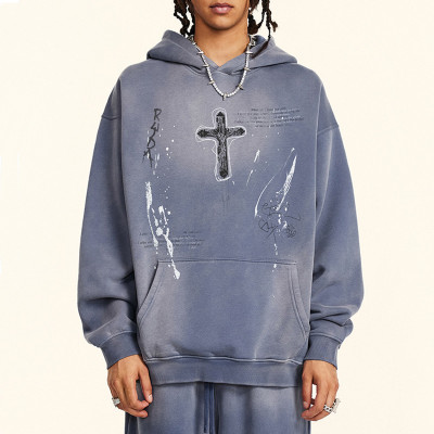Custom Vintage Oversized Fleece Hoodie | Washed & DTG & Freehand Graffiti | 332G Fleece Fabric | OEM/ODM