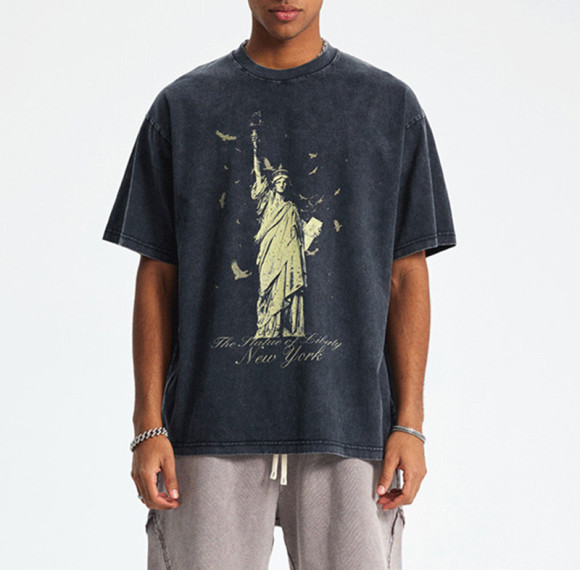 Custom Vintage Oversized Graphic T-shirts | Statue of Liberty Print | 250G 100% Cotton Fabric | OEM/DOM