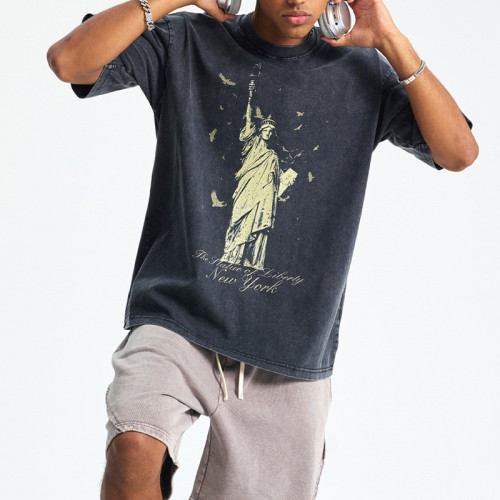 Custom Vintage Oversized Graphic T-shirts | Statue of Liberty Print | 250G 100% Cotton Fabric | OEM/DOM