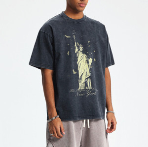 Custom Vintage Oversized Graphic T-shirts | Statue of Liberty Print | 250G 100% Cotton Fabric | OEM/DOM