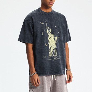 Custom Vintage Oversized Graphic T-shirts | Statue of Liberty Print | 250G 100% Cotton Fabric | OEM/DOM
