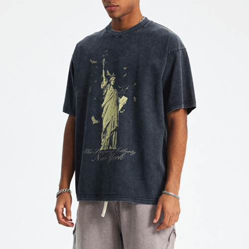 Custom Vintage Oversized Graphic T-shirts | Statue of Liberty Print | 250G 100% Cotton Fabric | OEM/DOM
