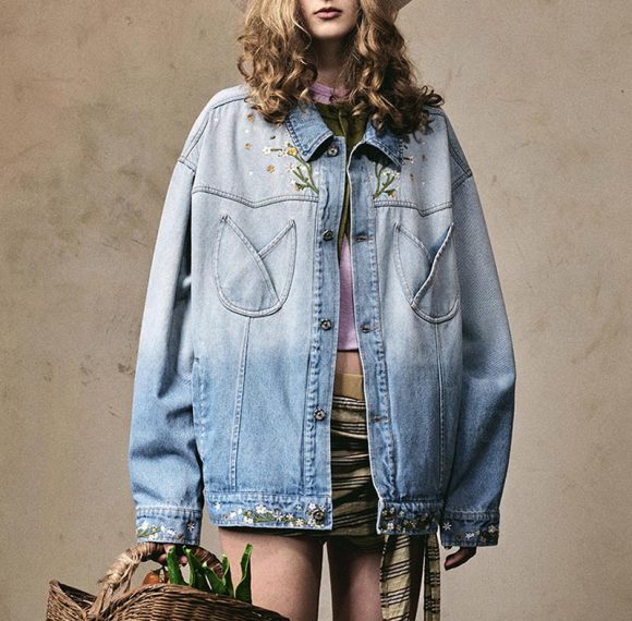 Custom Vintage Washed Denim Jacket | Floral Embroidery Print | Washed Denim Fabric | Support OEM/ODM