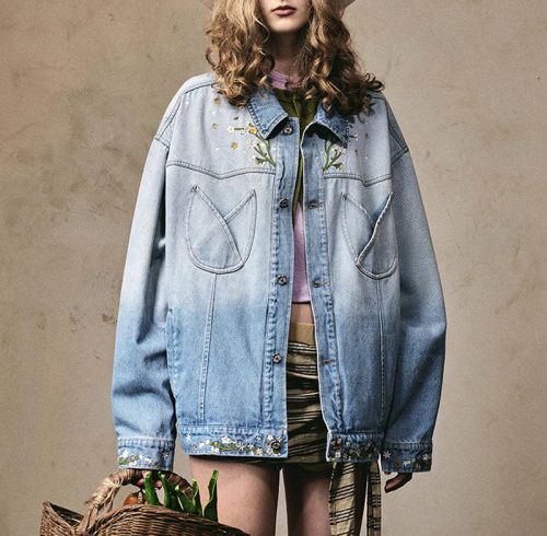 Custom Vintage Washed Denim Jacket | Floral Embroidery Print | Washed Denim Fabric | Support OEM/ODM