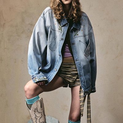 Custom Vintage Washed Denim Jacket | Floral Embroidery Print | Washed Denim Fabric | Support OEM/ODM