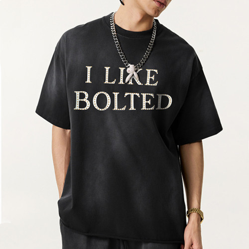 Custom Vintage Washed Oversized T-shirt | Letter Print | Sun Dried & DTG & Rhinestone | OEM T-shirts
