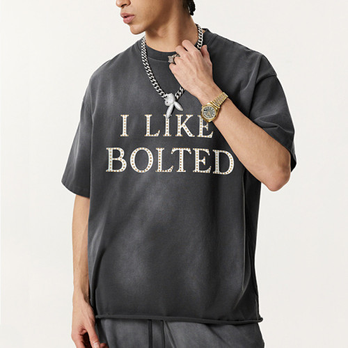 Custom Vintage Washed Oversized T-shirt | Letter Print | Sun Dried & DTG & Rhinestone | OEM T-shirts