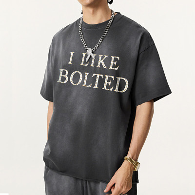 Custom Vintage Washed Oversized T-shirt | Letter Print | Sun Dried & DTG & Rhinestone | OEM T-shirts