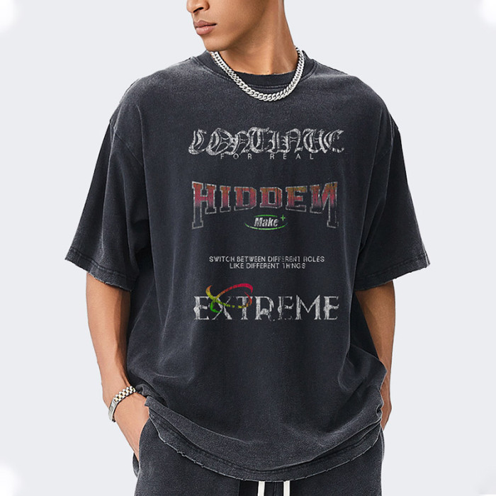 Custom Vintage Washed T-shirt | Washed & DTG Letter Print & Distressed | 100% Cotton | OEM/ODM T-shirts