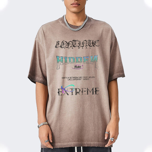 Custom Vintage Washed T-shirt | Washed & DTG Letter Print & Distressed | 100% Cotton | OEM/ODM T-shirts