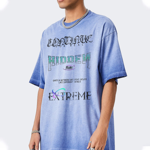 Custom Vintage Washed T-shirt | Washed & DTG Letter Print & Distressed | 100% Cotton | OEM/ODM T-shirts