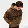 Original Design Brown Water Washed Vintage Hoodies | Direct Spray Print | Frayed Edge | Support OEM