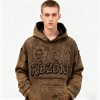 Original Design Brown Water Washed Vintage Hoodies | Direct Spray Print | Frayed Edge | Support OEM