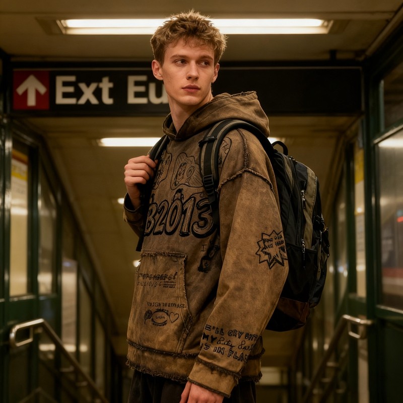 Original Design Brown Water Washed Vintage Hoodies