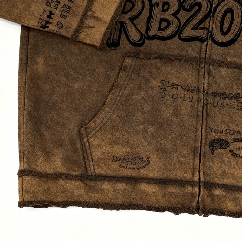 Original Design Brown Water Washed Vintage Hoodies