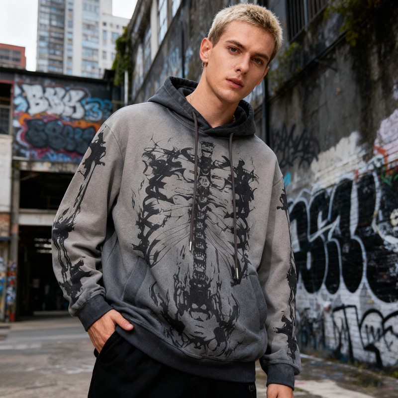  Vintage Gray Washed Cotton Blend Hoodies