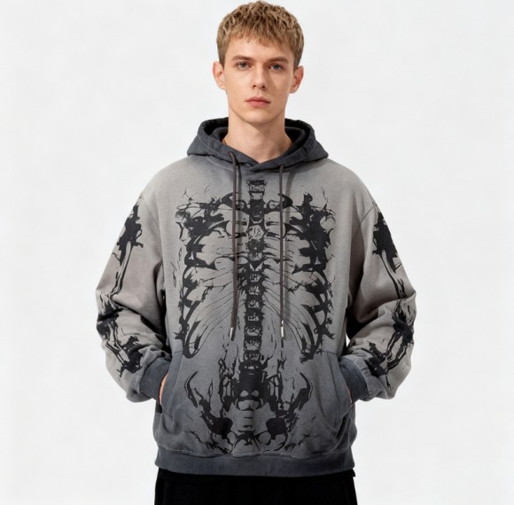 Custom Vintage Gray Washed Cotton Blend Hoodie | Digital Print | Artistic Spray | OEM Manufacturer