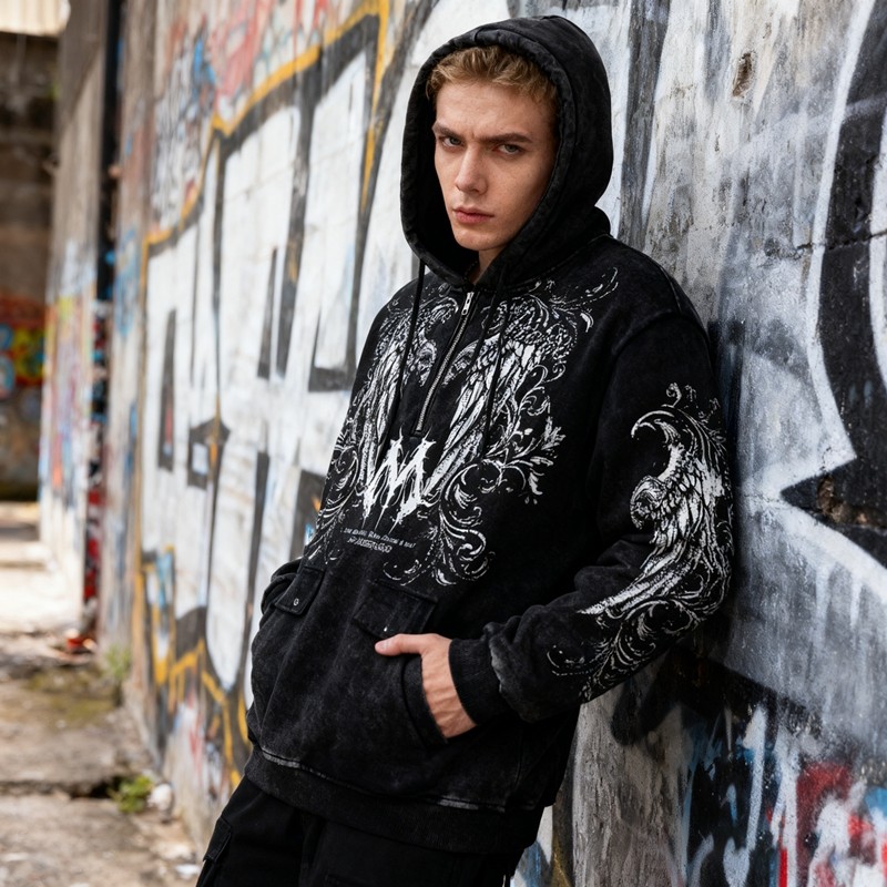High Street Aged Washed Vintage Zip-up Hoodie