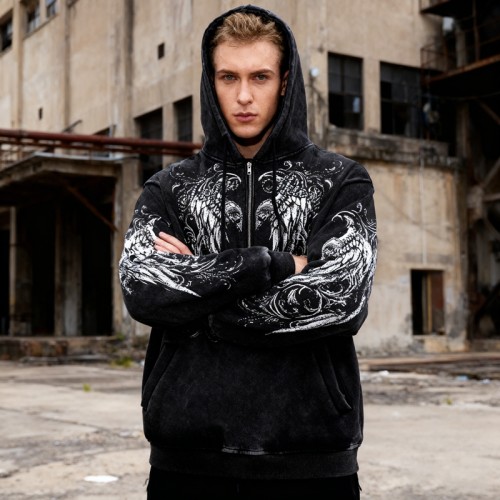 Streetwear Washed Vintage Zip-up Hoodies | Vintage Street Style | Custom Streetwear Manufacturer |Support OEM