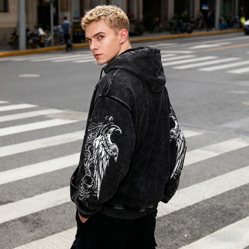 Streetwear Washed Vintage Zip-up Hoodies