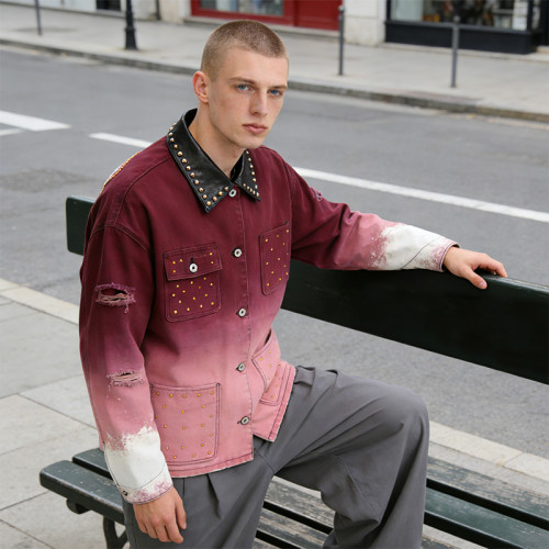 Custom Vintage Washed Spray Workwear Jacket | Rivet & Rhinestone | Distressed Work Jacket | OEM Jacket