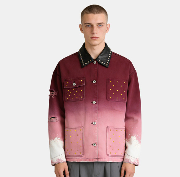 Custom Vintage Washed Spray Workwear Jacket | Rivet & Rhinestone | Distressed Work Jacket | OEM Jacket